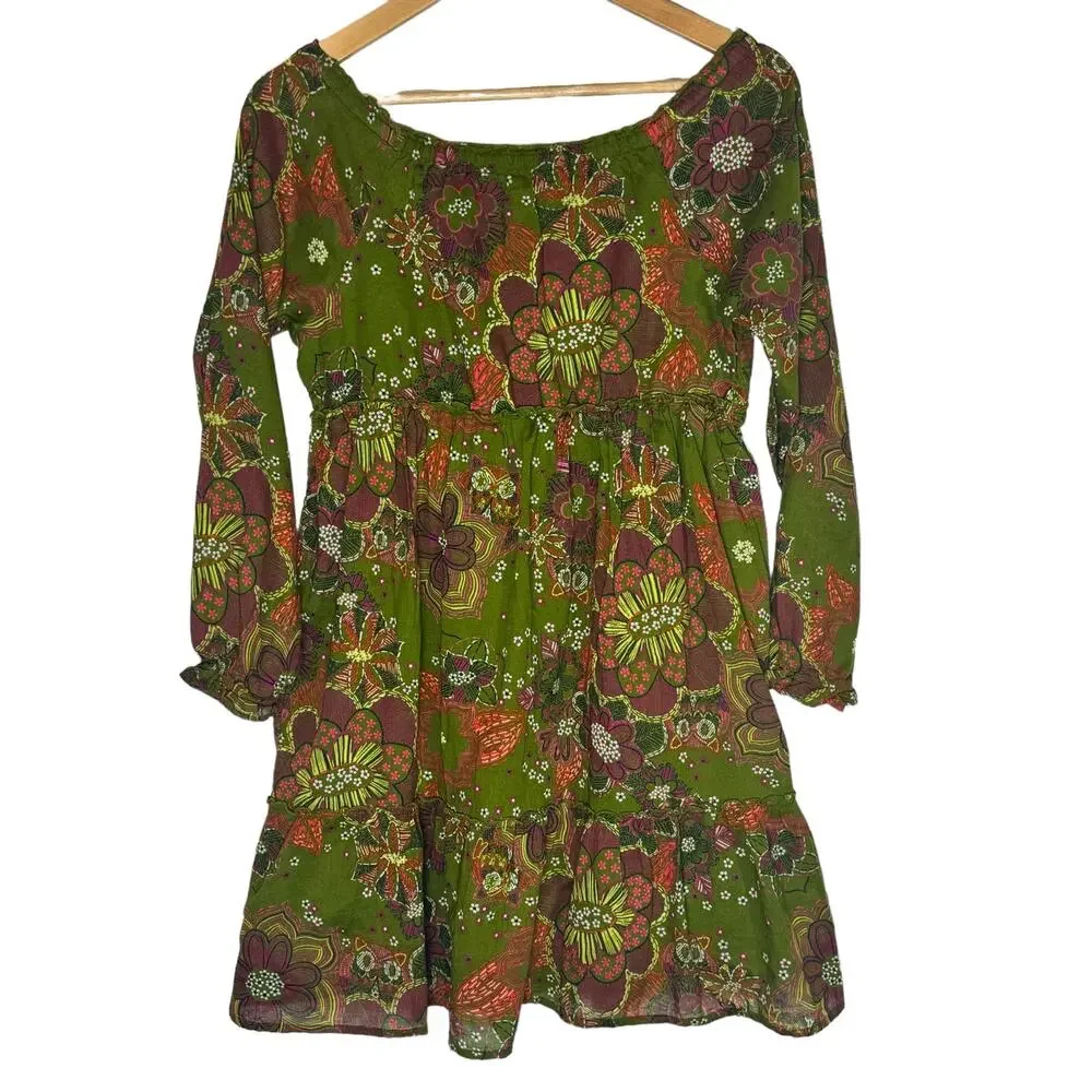 Lands End Kids 10+ Girls Bramwolle Green long sleeve Pheasant dress